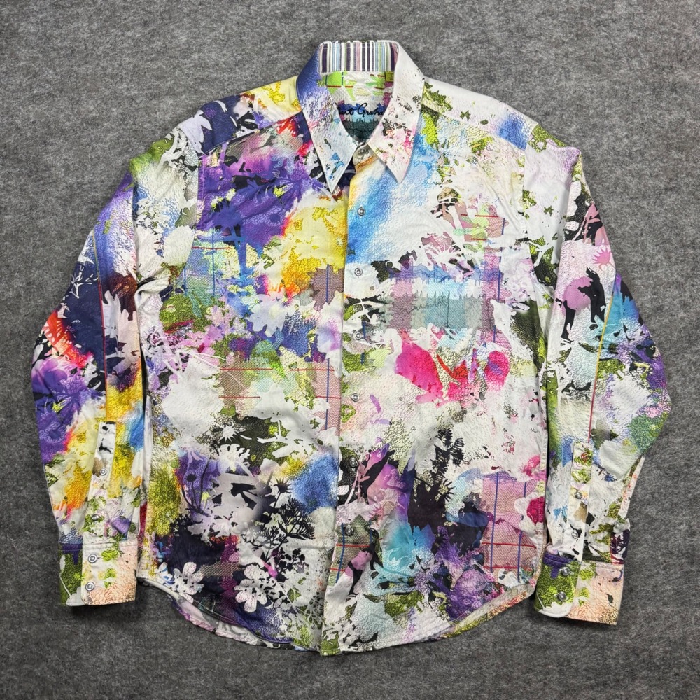 Robert Graham Mack Daddy Abstract Splatter Long Sleeve Shirt Mens L Classic Fit
